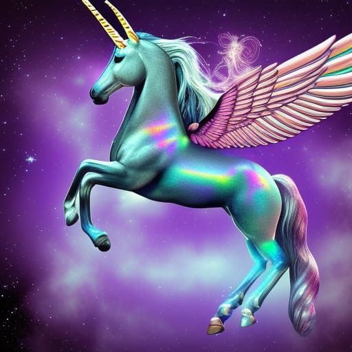 Cosmic Pegasus Unicorn in Holographic Astral Illustration