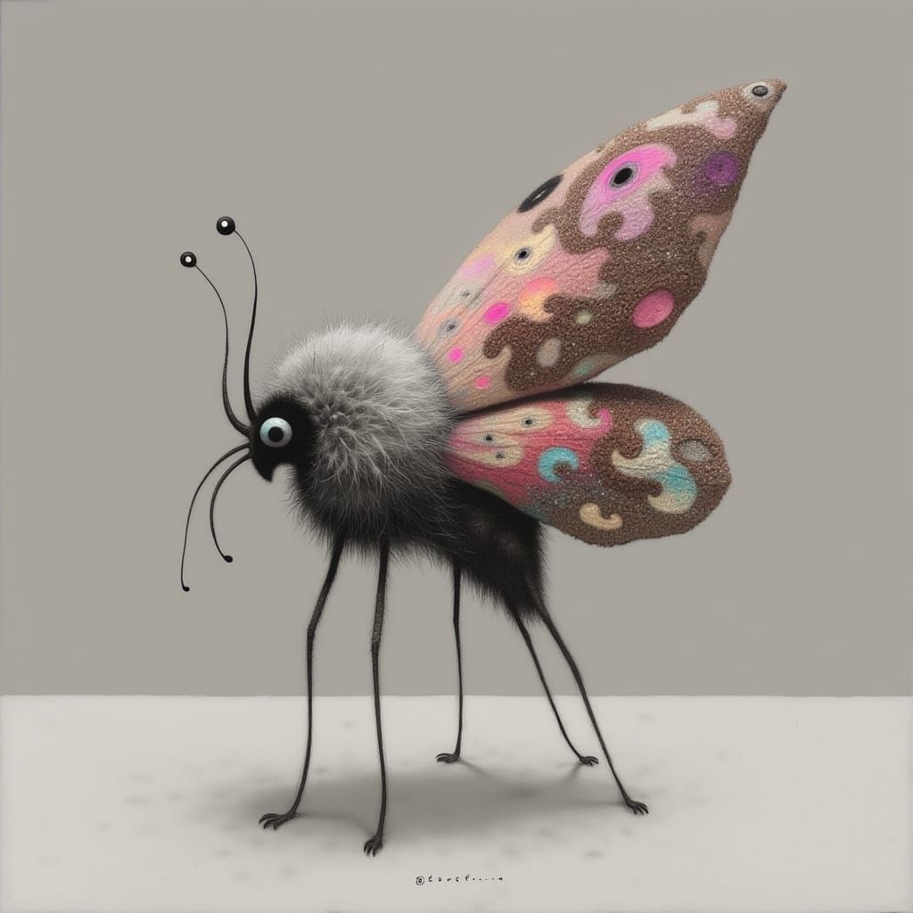 Whimsical Grey Moth in a Kaleidoscope of Colors