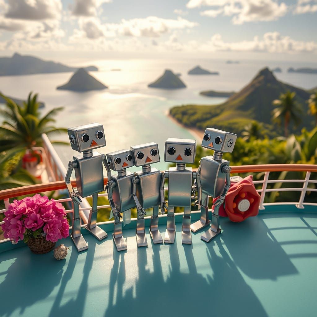 Whimsical Duck Tape Robot Family on Carnival Fun Ship