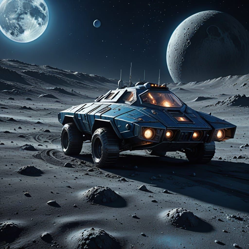 Spaceship Landing on Moon in Digital Painting Style