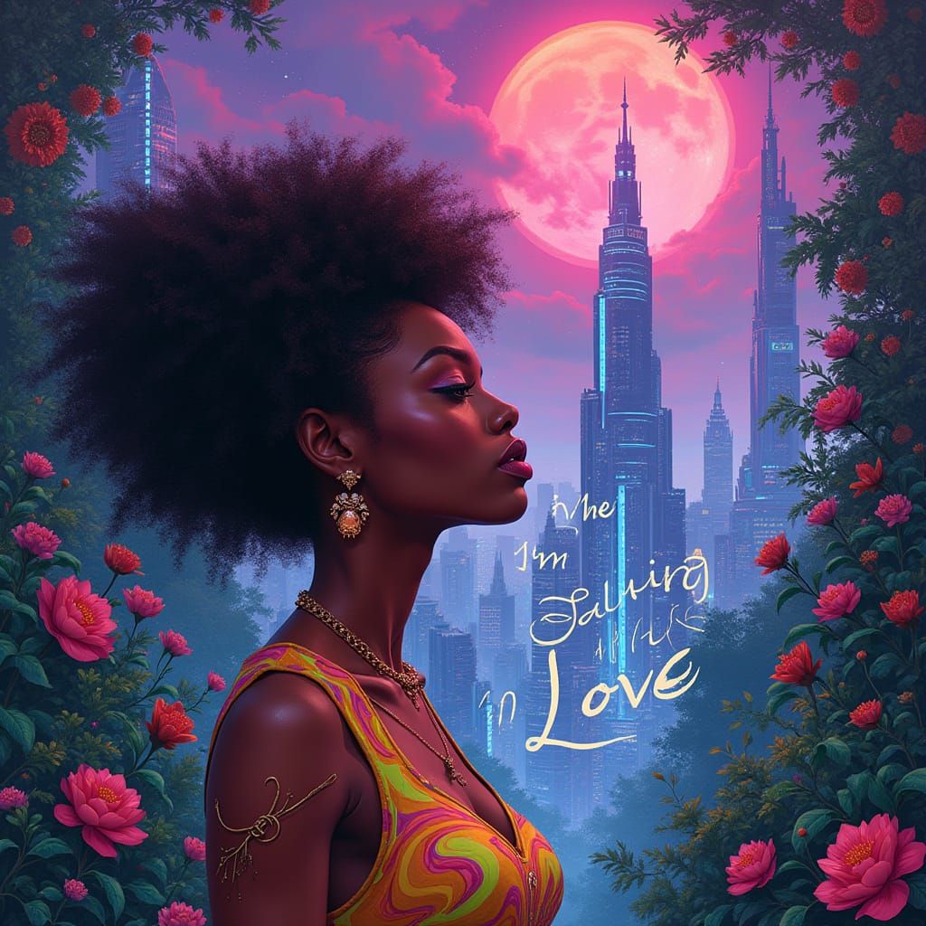 Afrofuturist Utopia: Radiant Cityscape with Central Figure