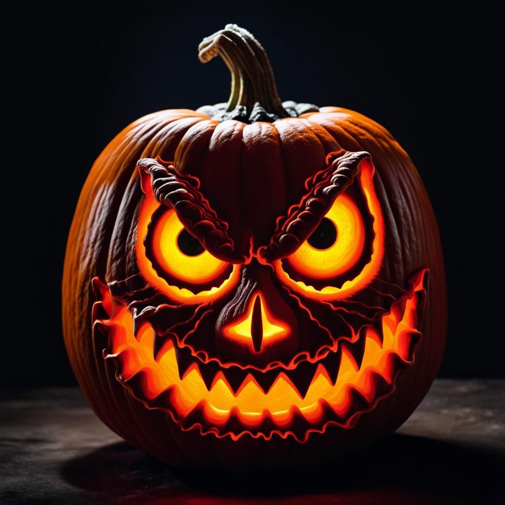 Crazy scary pumpkin carving with glowing eyes