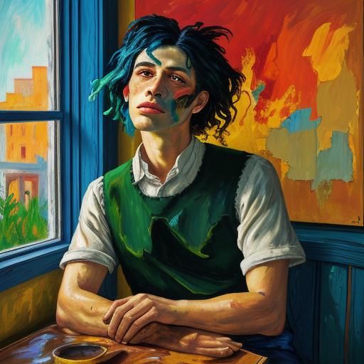 Melancholic RPG Character in Expressive Fauvism Style