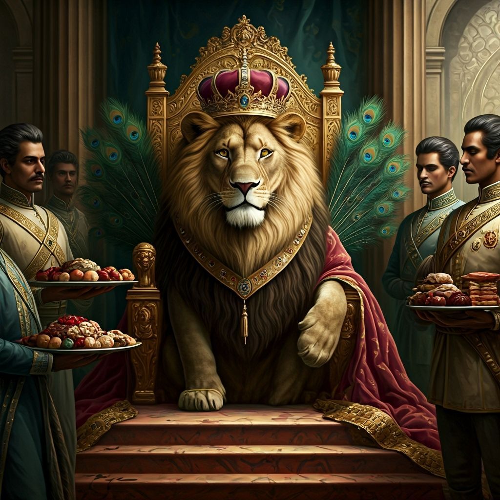 Regal Lion King on Golden Throne