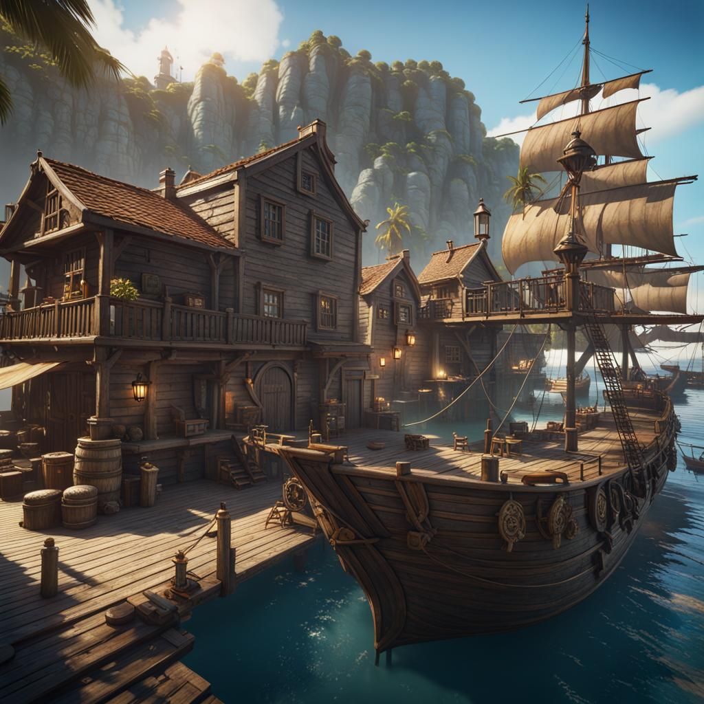 Pirate Port Town in 3D Cinematic Style