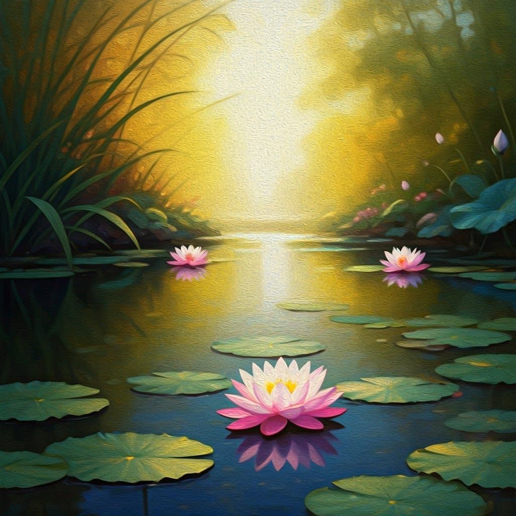 Tranquil Lotus Flowers in Warm Golden Light