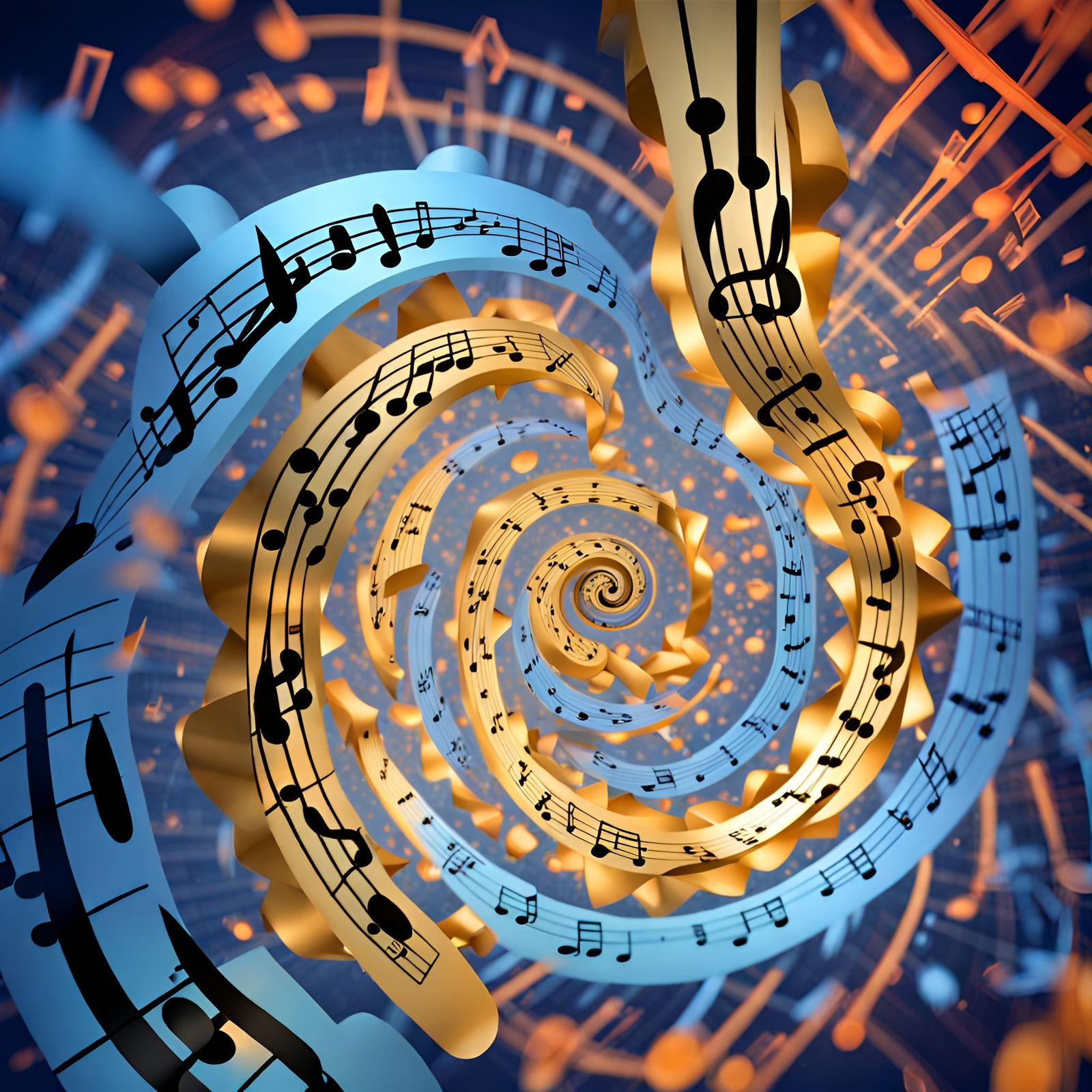 Colorful Musical Notes in Cybernetic Spiral