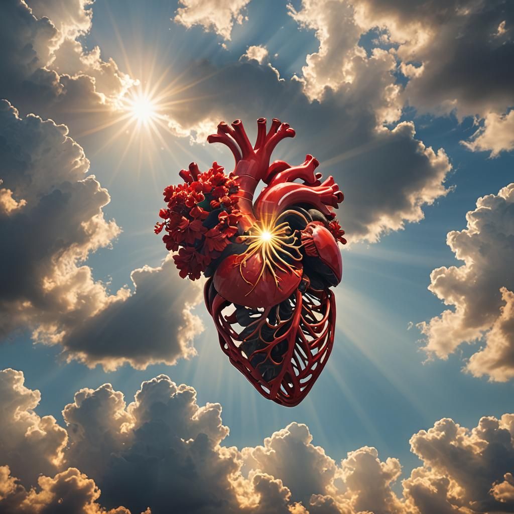 Surreal Heart and Rib Cage in Divine Light