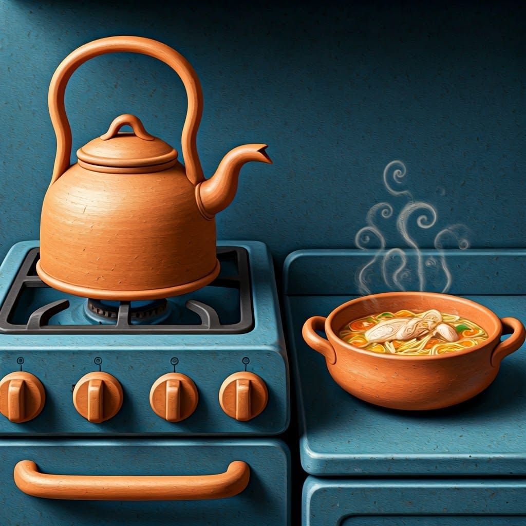 Whimsical Clay Kitchen with Folk Art Details
