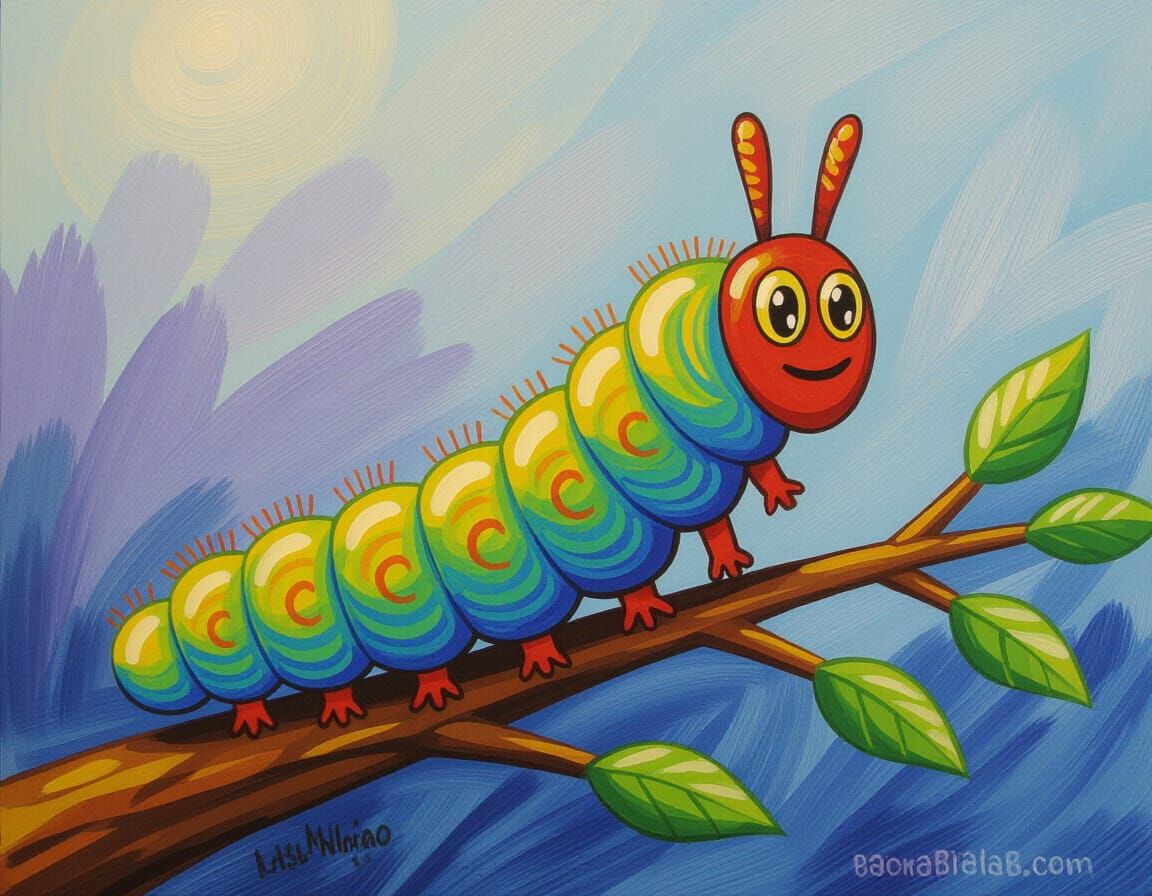 Excited Caterpillar in Indie Art Style