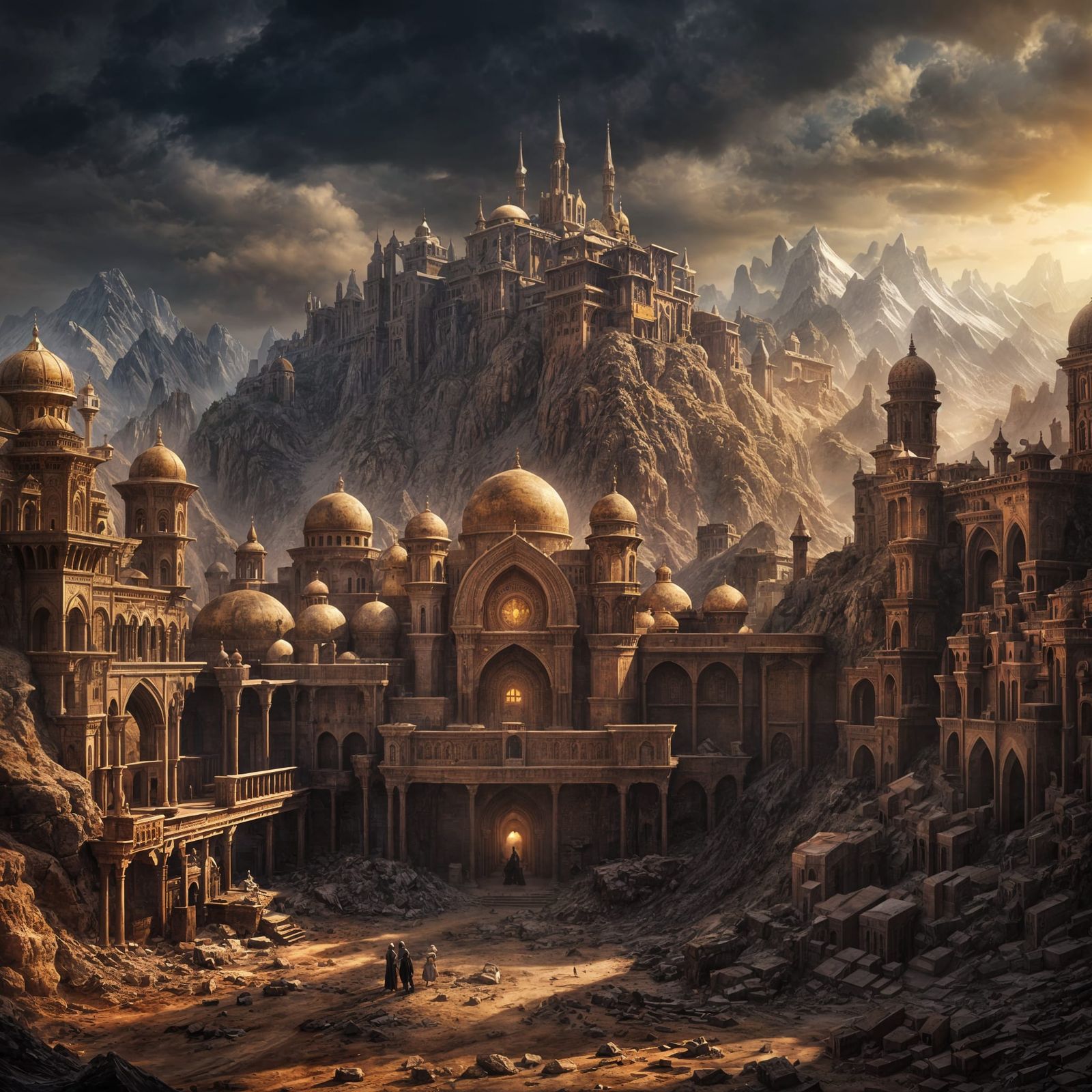 Dark Fantasy Mining Town with Arabic Architecture