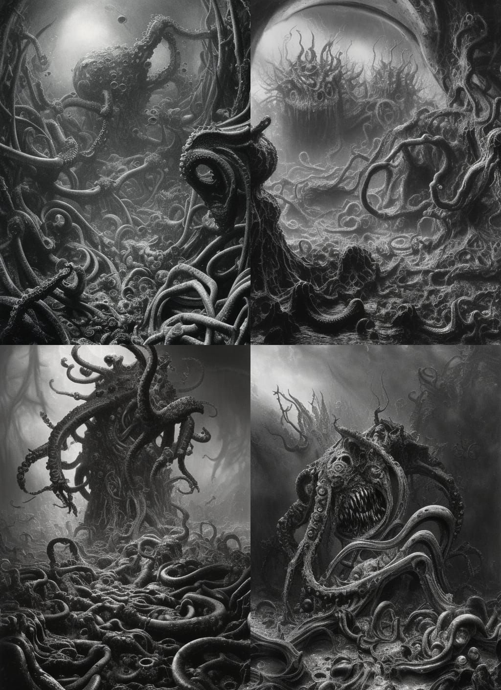 Shoggoth Crawling Through Boneyard as Charcoal Drawing