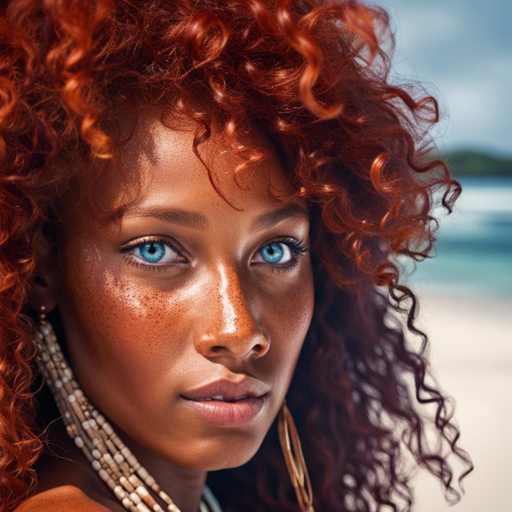 Red-Haired Melanesian Beauty with Freckles
