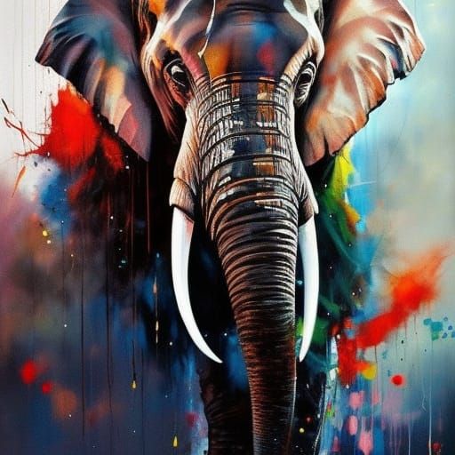 Beautiful Elephant Portrait as Textured Speedpaint