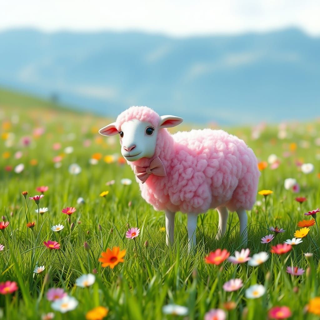 Fluffy Pink Cotton Candy Sheep in 3D Anime Style