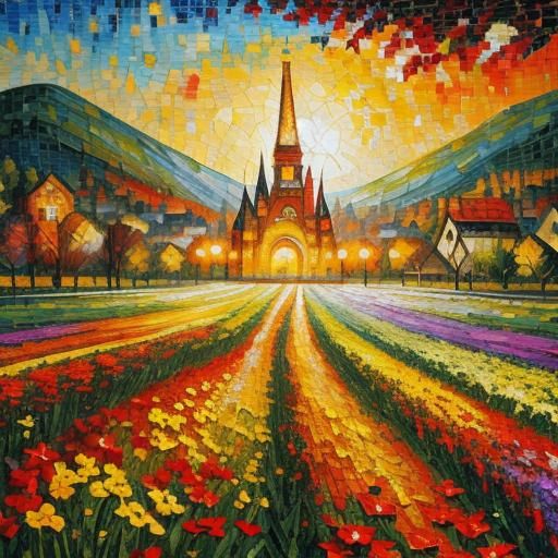 Vibrant Rustic Mosaic Patchwork in Expressionist Style