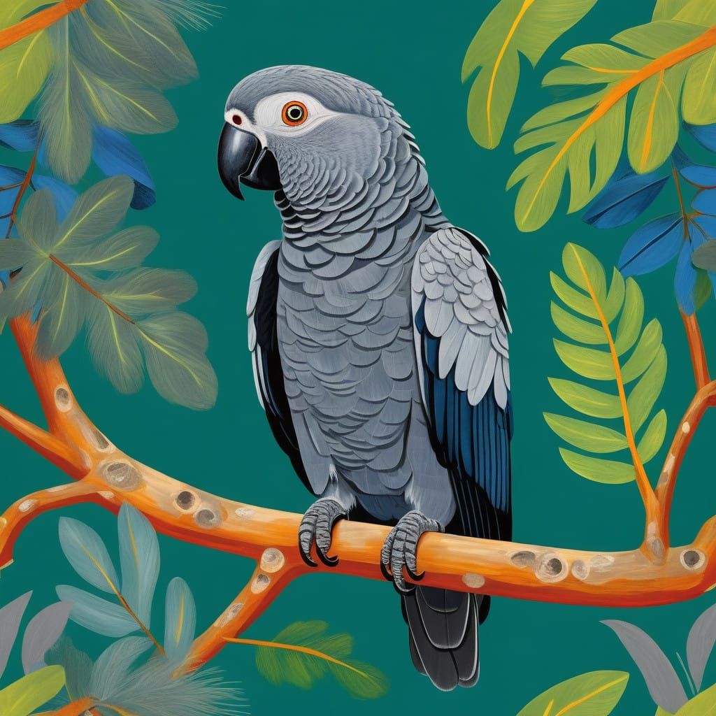 Exotic Bird Perched in Dreamlike Landscape