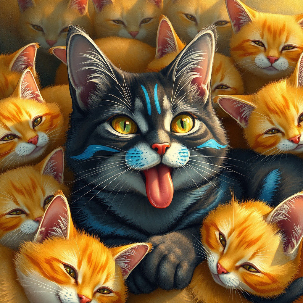 Whimsical Cats in Golden Light