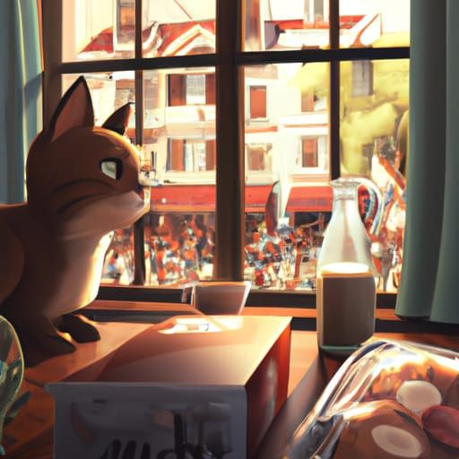 Coffee Cat in Anime Style, Studio Ghibli