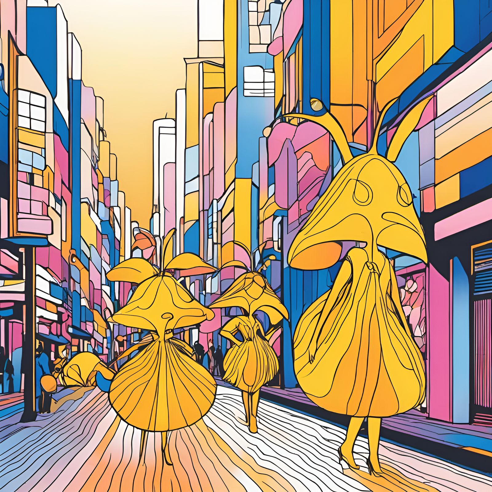 Tokyo Street Scene with Fairy Tale Creatures