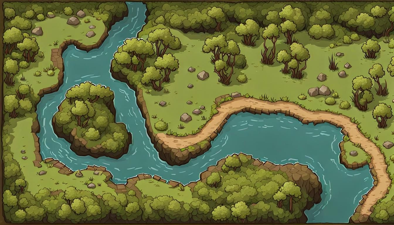 Detailed Bird's Eye View Swamp Path RPG Map