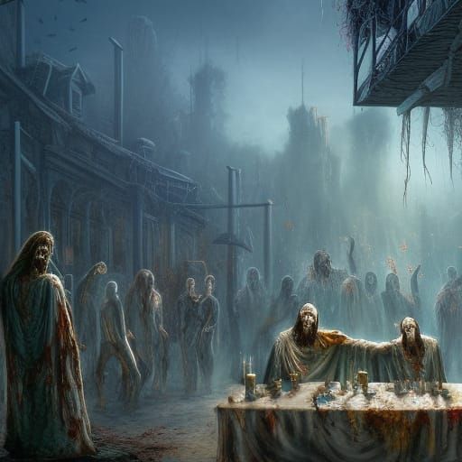Rotting Zombie Jesus Supper: Detailed Matte Painting