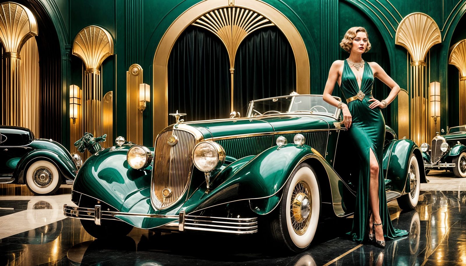 Glamorous Art Deco Car in Luxurious 1930s Setting