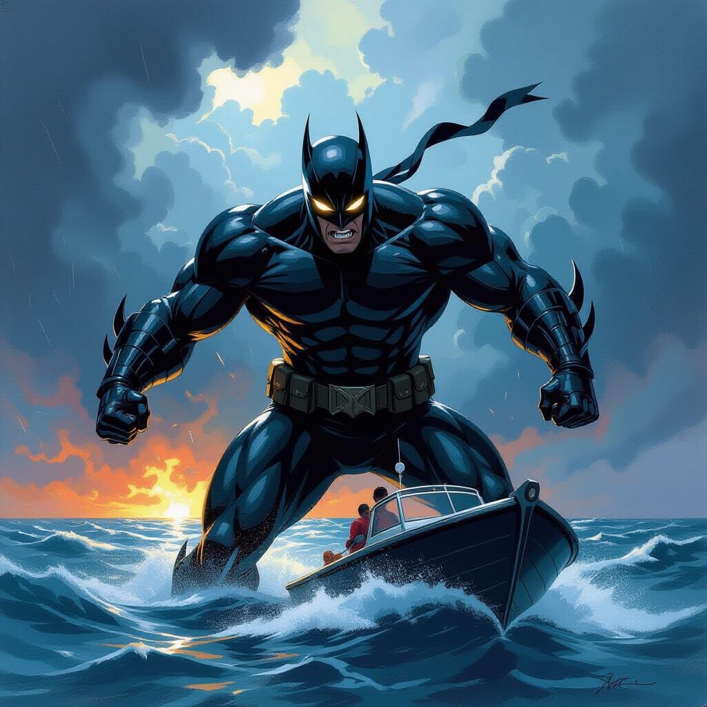 Black Manta Attacks Boat on Stormy Sea