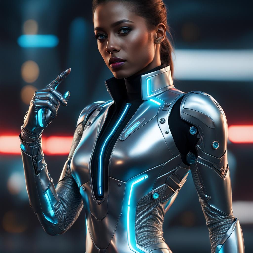 Nova in Silver Suit with Digital Arm, Vivid Digital Art