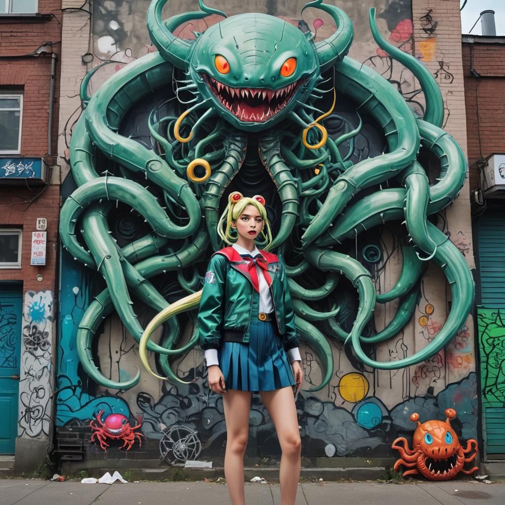 Sailor Moon and Sharktocrab: Moscow Street Art