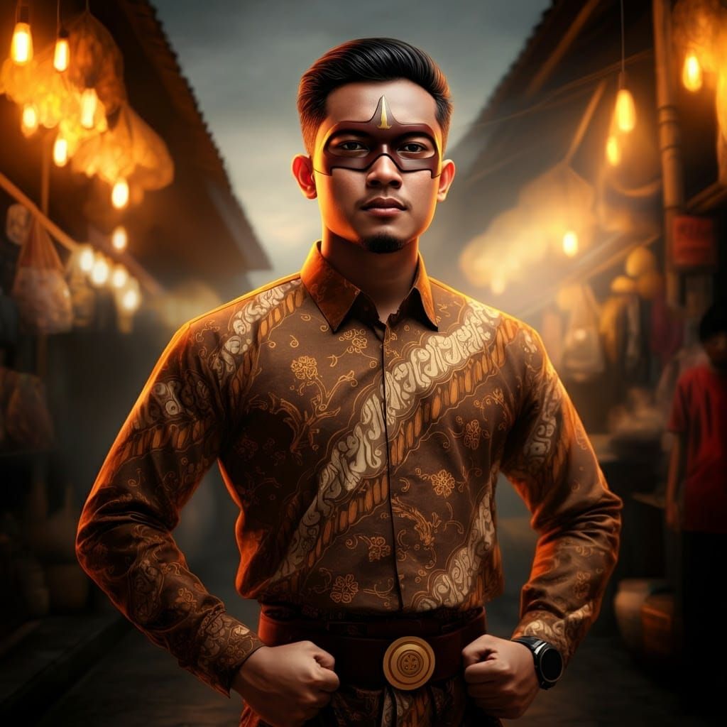 Superhero in Batik Armor with Keris Sword