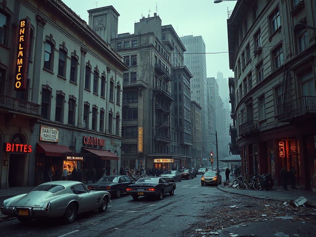 Gritty Dystopian Cityscape in Cyberpunk Style