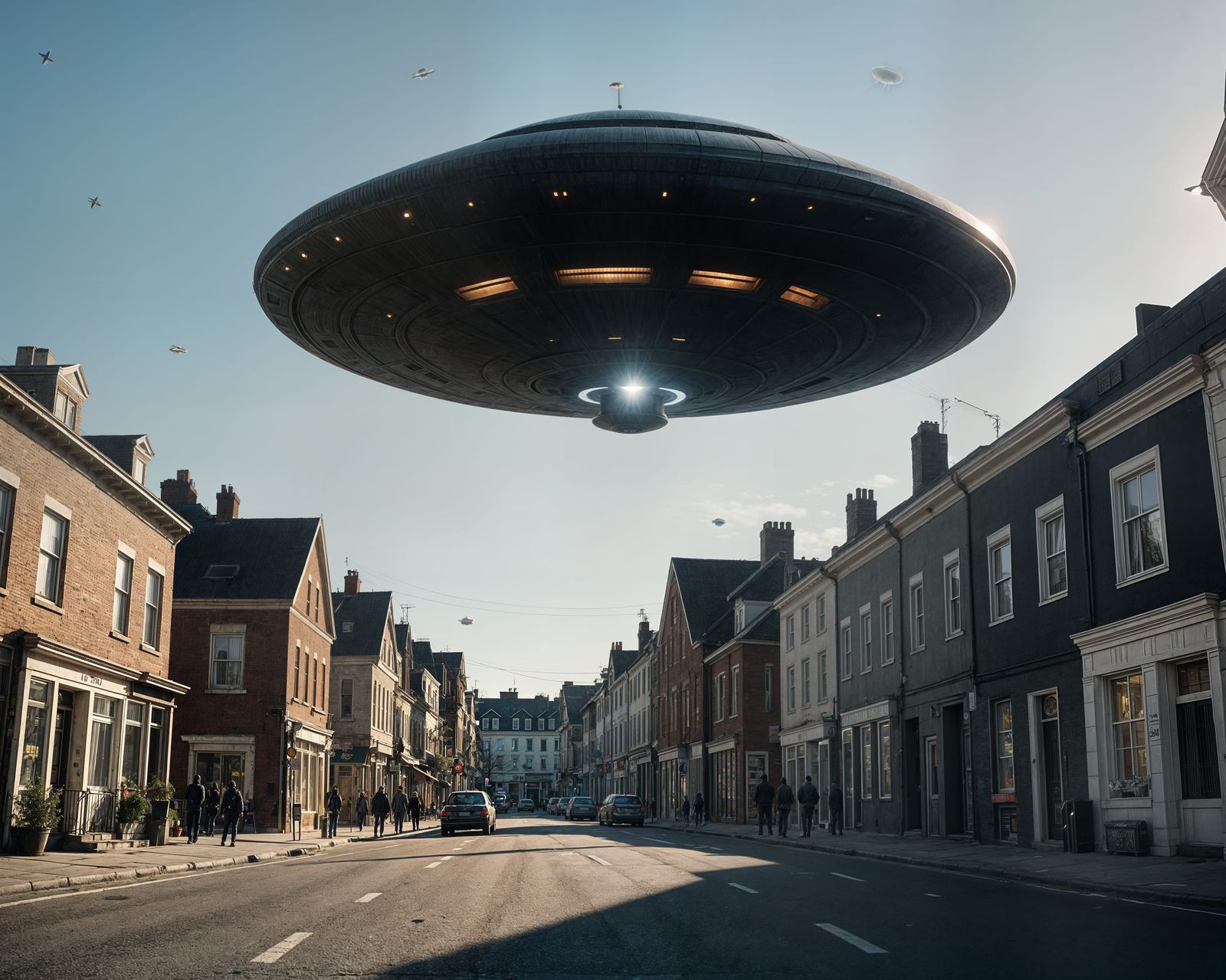UFO Hovers Over Urban Street: Conceptual Art