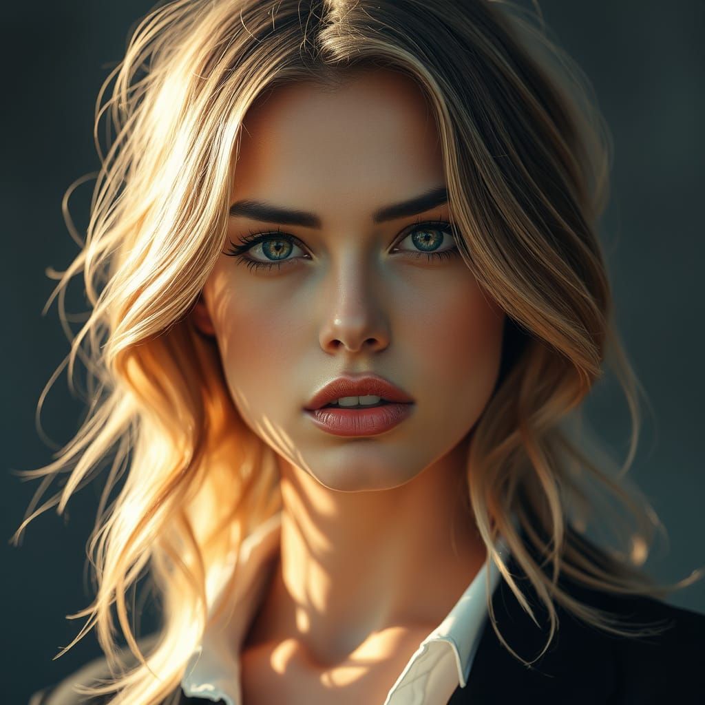 Elegant Woman in Cyberpunk-Inspired Digital Painting