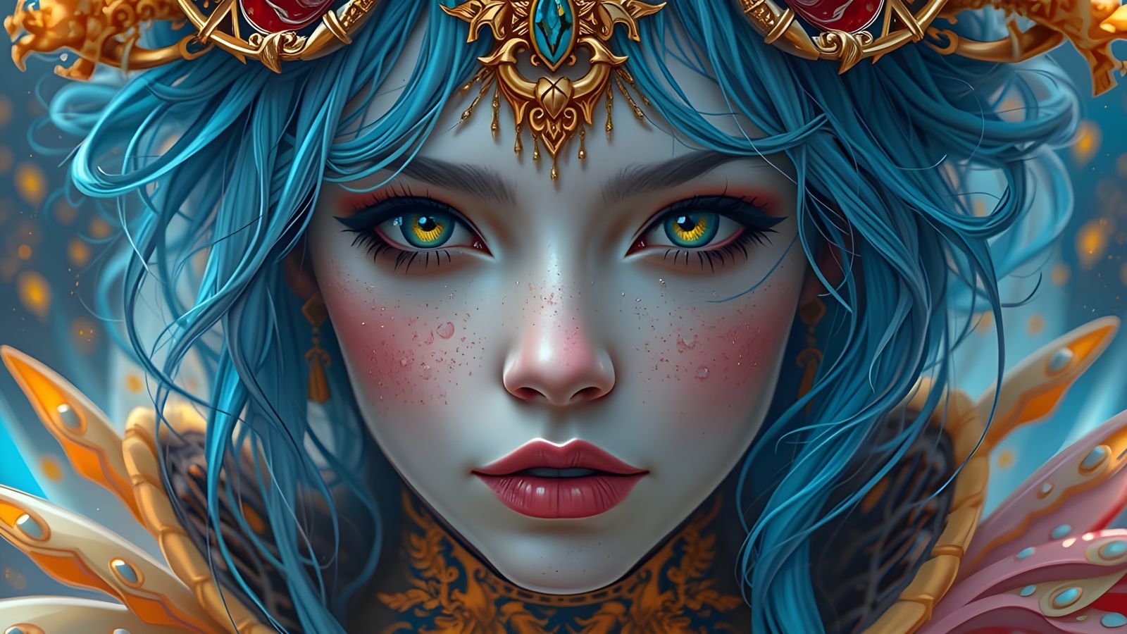 Ethereal Sea Siren in Aquamarine Hair and Seashell Jewelry