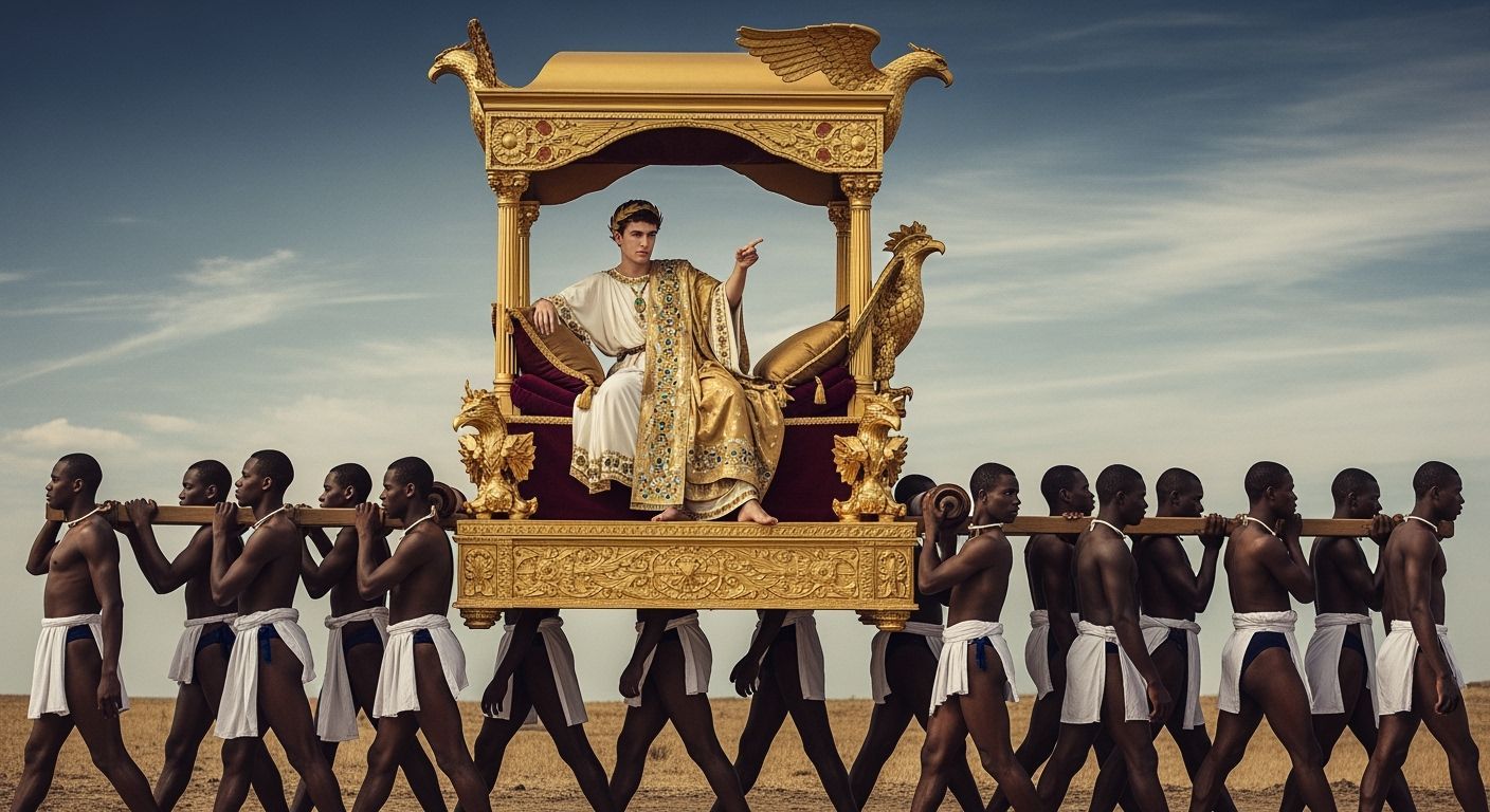 Lavish Roman Emperor on Gold Throne