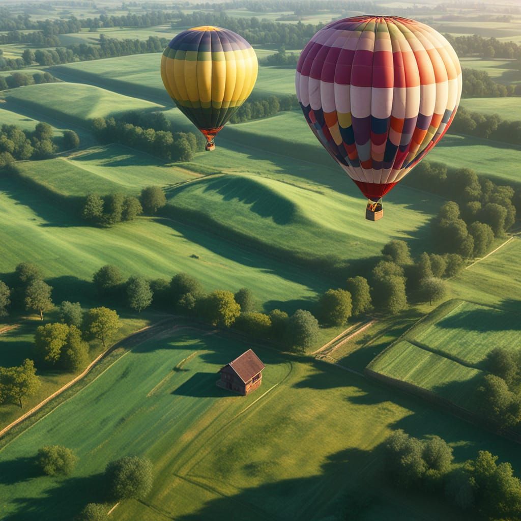 Serenely Floating Hot Air Balloon in a Monet-Inspired Meadow