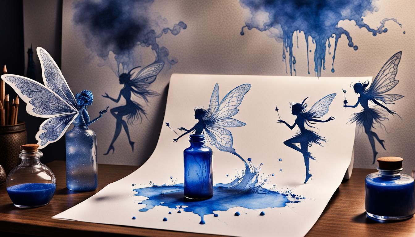 Elegant Ink Fairies Emerging from Magical Mist