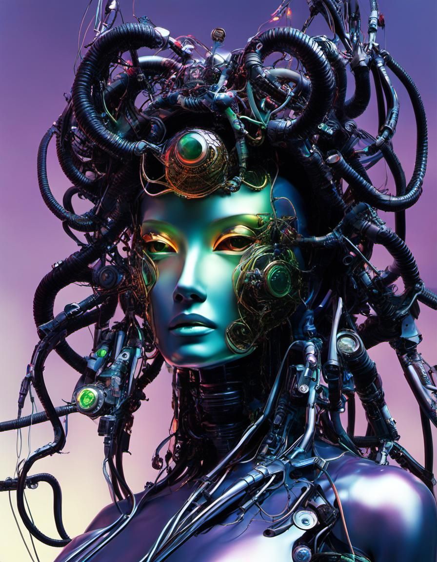 Cybernetic Medusa with Robotic Mask, Biomechanical Concept