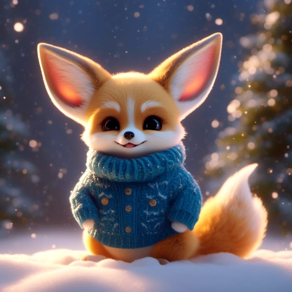 Cute Fat Fennec Fox in Winter Wonderland