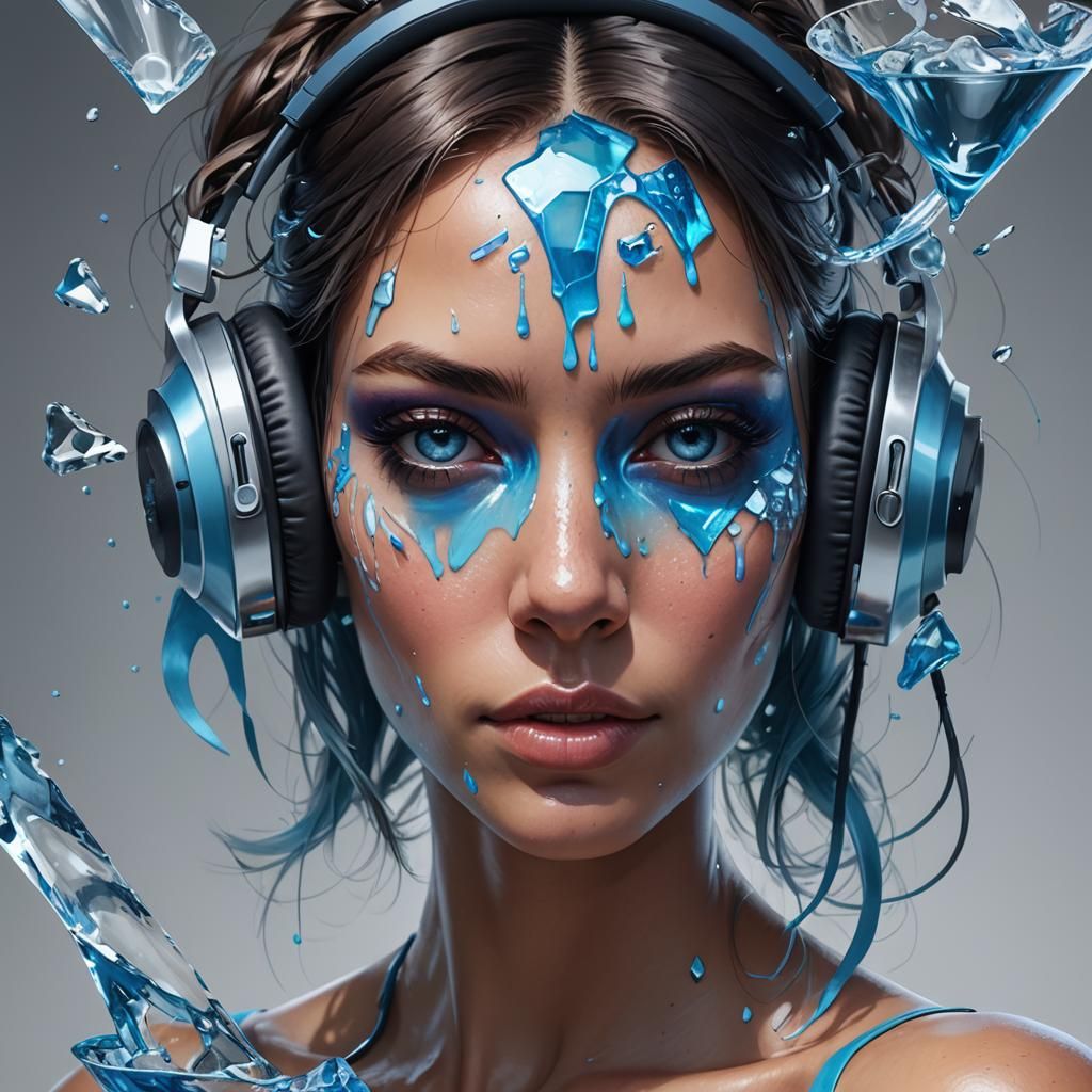 Iced Girl Portrait in Hyperdetailed Triadic Colors