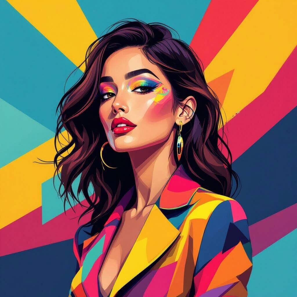 Woman in Vibrant WPAP Style Portrait