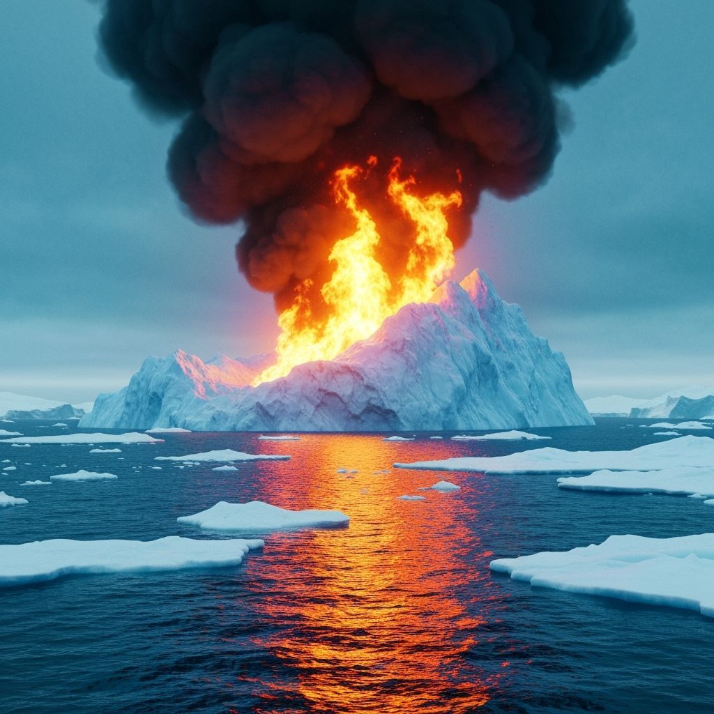 Fire Engulfs Iceberg in Dystopian Sci-Fi Landscape
