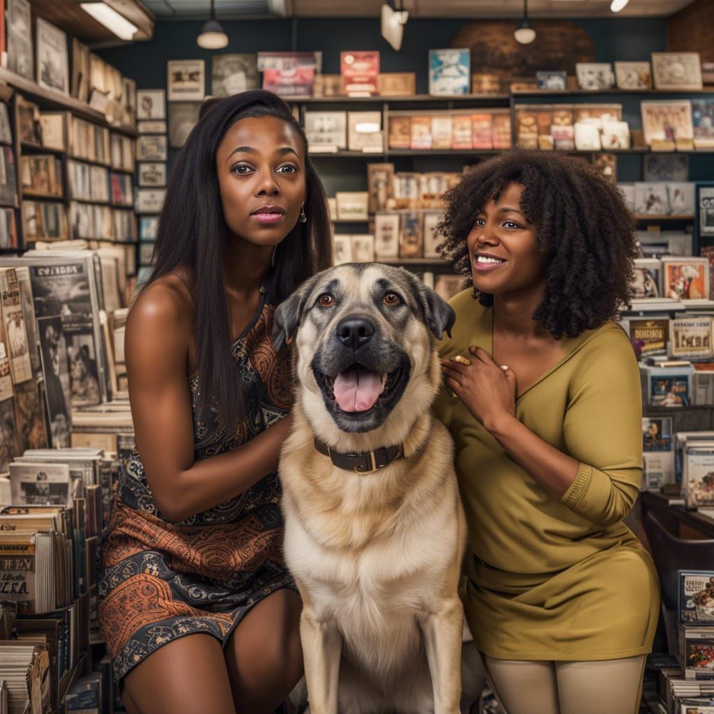 Nerdy Couple with Dog in Eclectic Comic Store