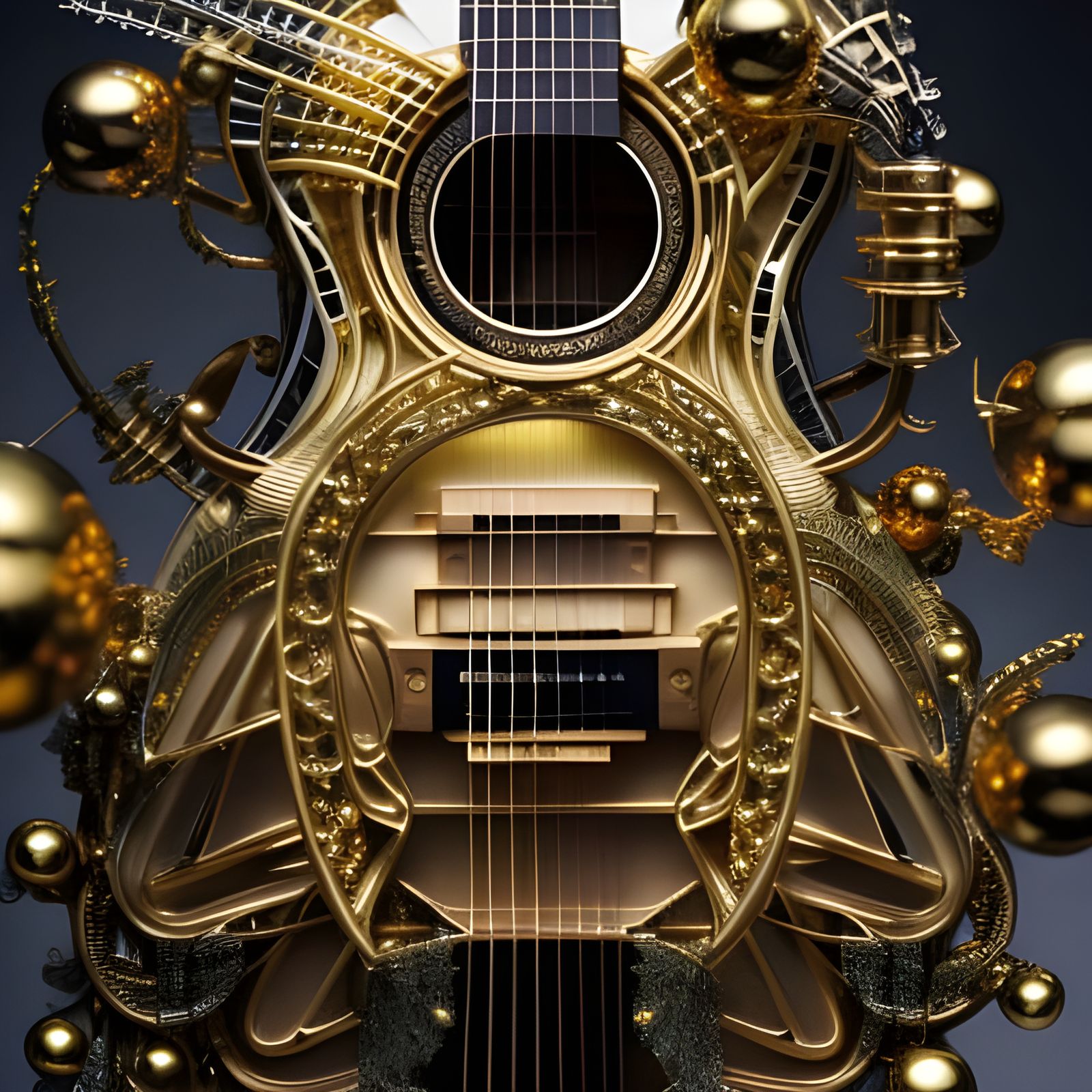 Golden Armored Guitarist in Ornate Detail