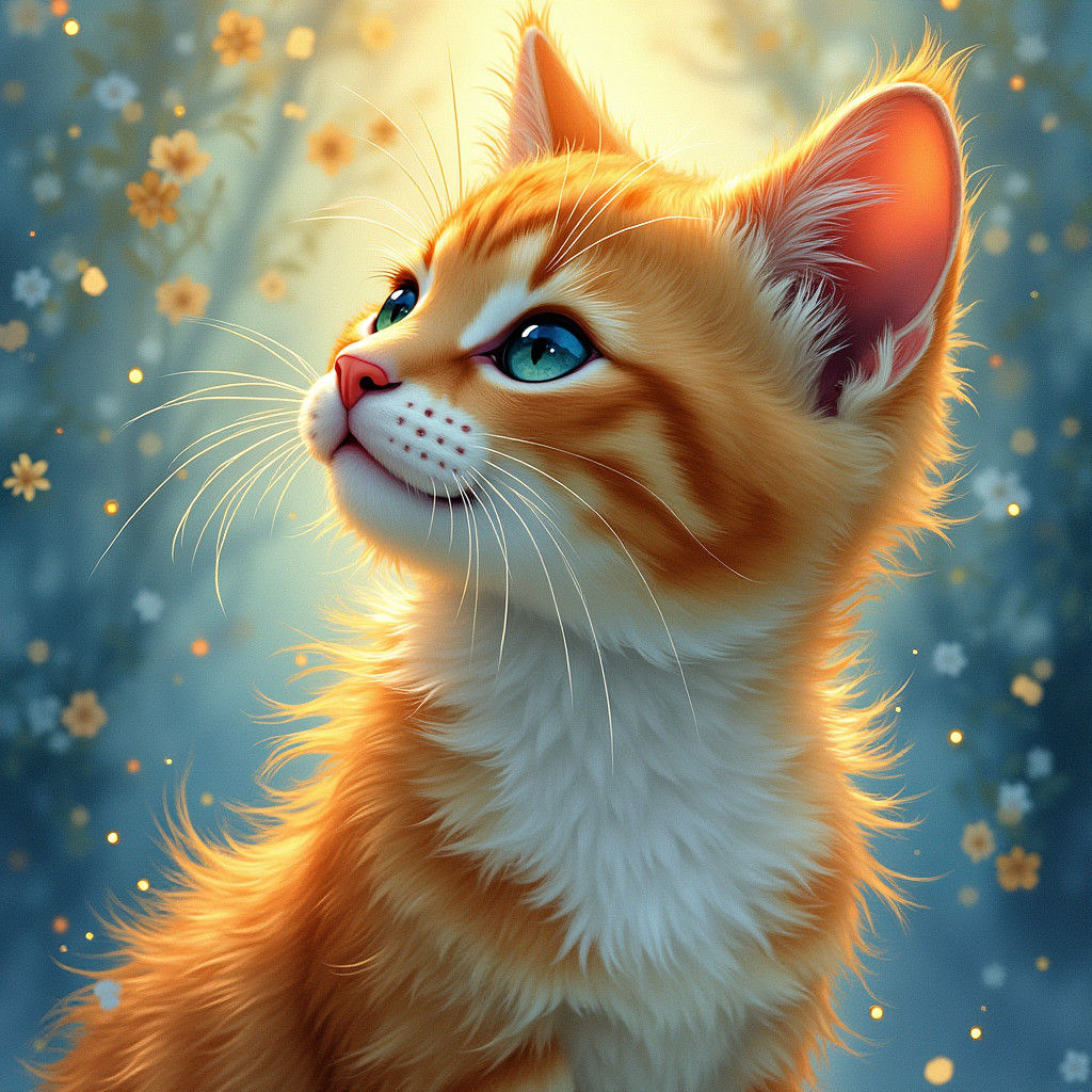 Serene Feline in Dreamy Watercolor Style