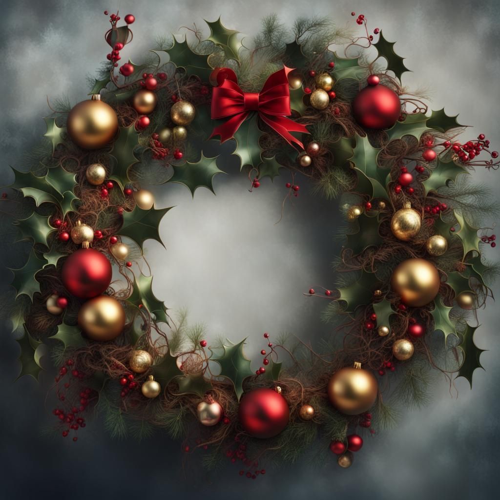 Ornate Christmas Wreath Digital Painting