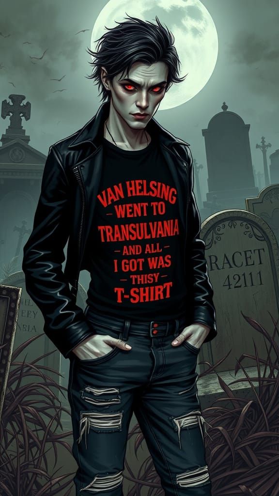 Gothic Vampire Amidst Western Graveyard