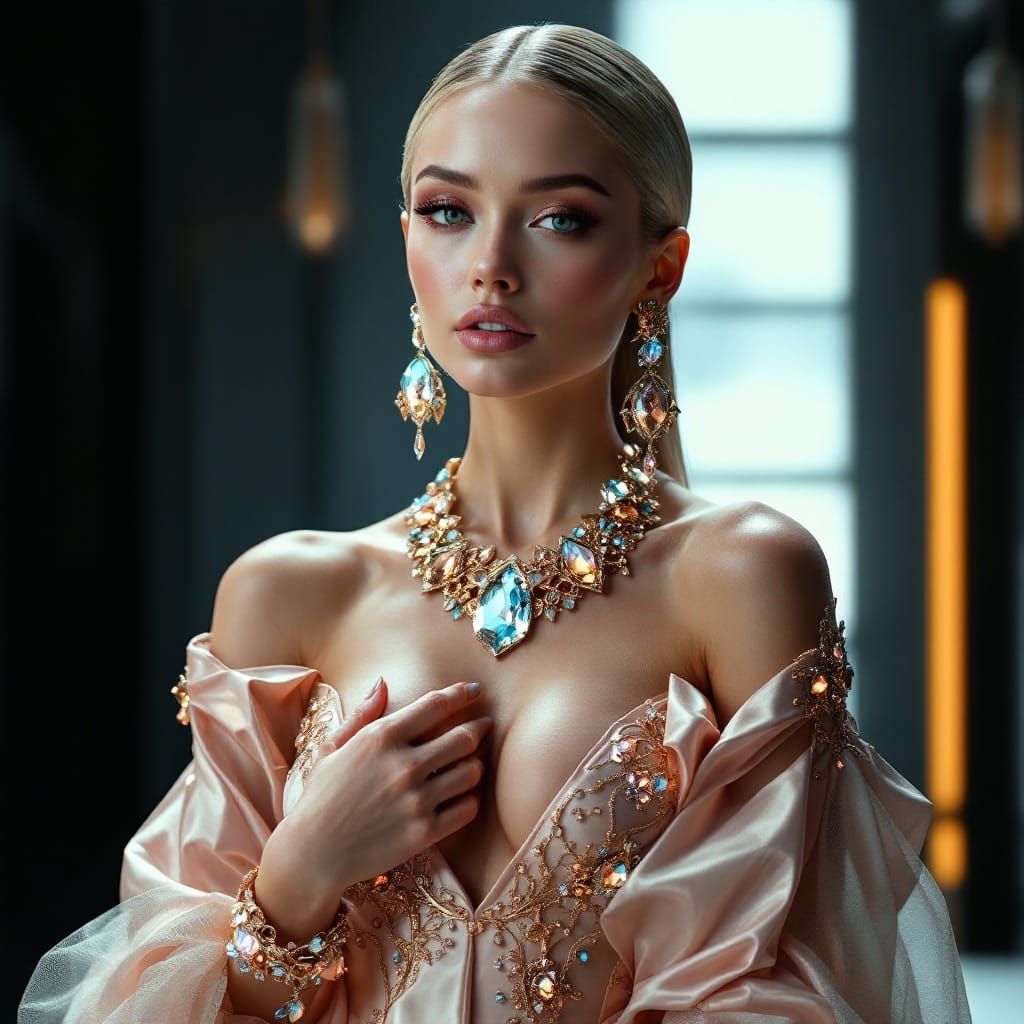 Surreal Goddess in Cyberpunk Jewelry Ensemble