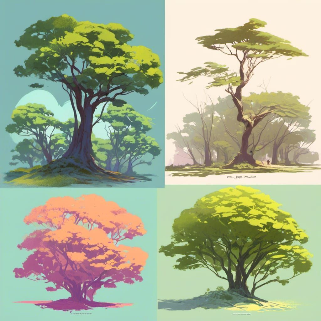 Savannah Trees Sketches in Cartoon Concept Art